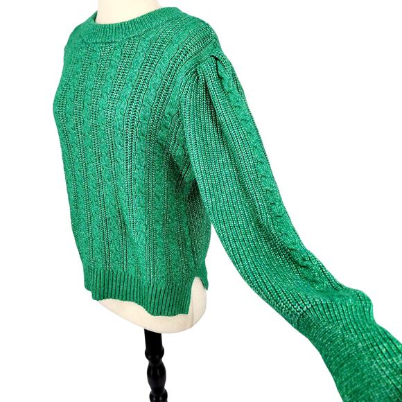 SALE Crown & Ivy Green Elegant Long Puff Sleeve Cable Knit Sweater Size XL - Picture 1 of 10